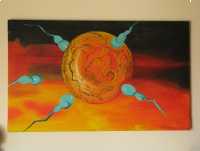 Duży obraz ręcznie malowany na płótnie 65x107 cm – Kosmiczna abstrakcja 