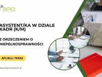 Asystent/Asystentka w dziale kadr z orzeczeniem o niepełnosprawności - praca stacjonarna w Warszawie
